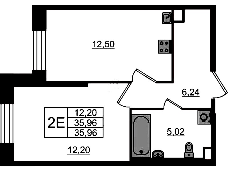 1-комнатная квартира 35.96 м², 1/23 эт., ЖК «Живи! В Рыбацком»